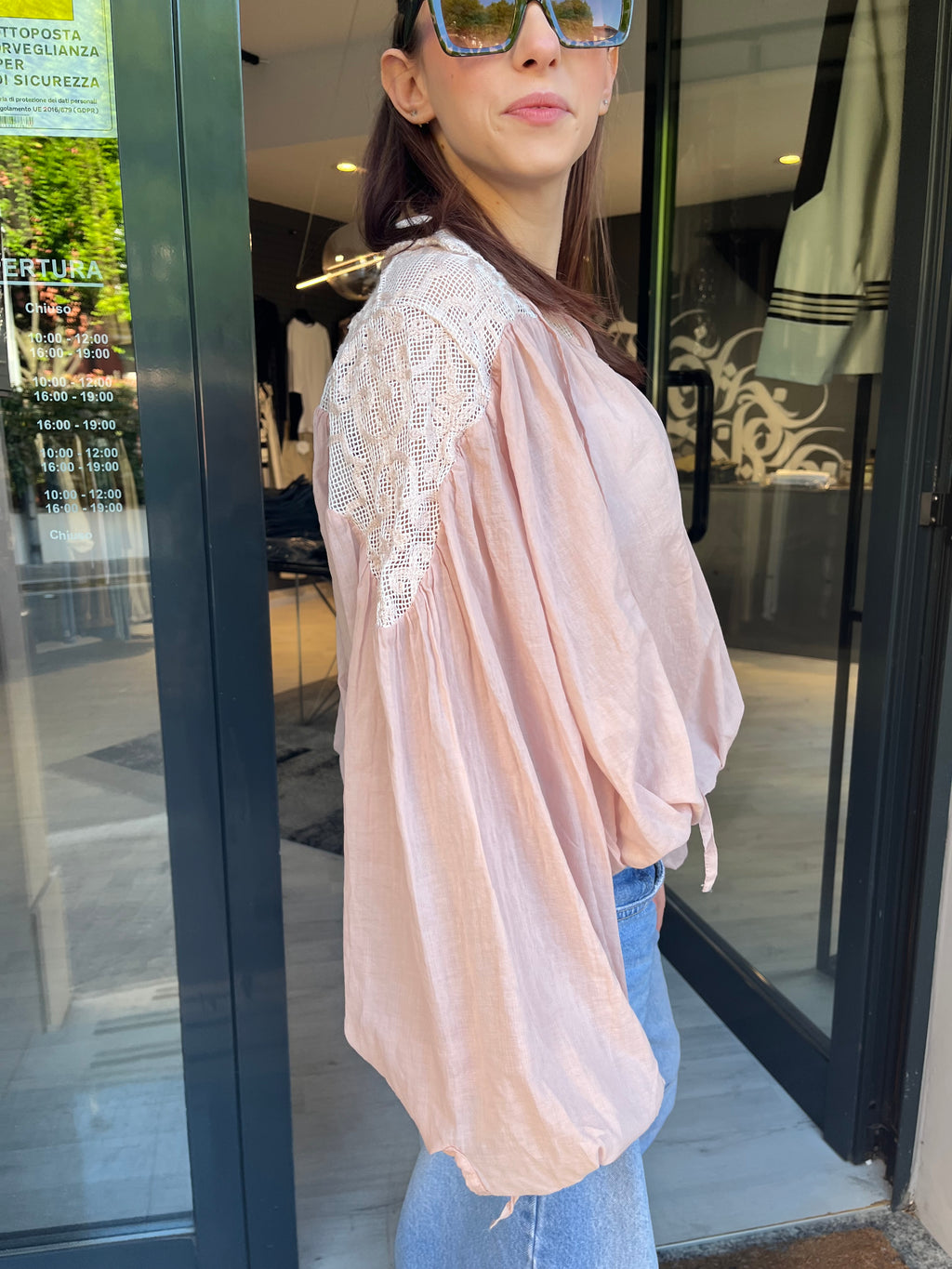 Blusa Rosa Cipria con macrame – Volume Morbido Donna