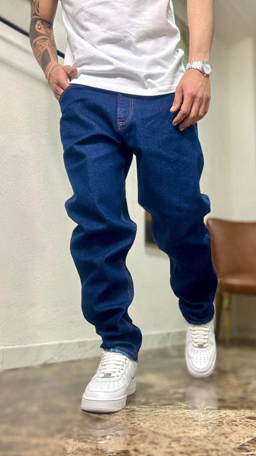 Jeans Uomo Fit Oversize-Stile Urban in Denim Blu