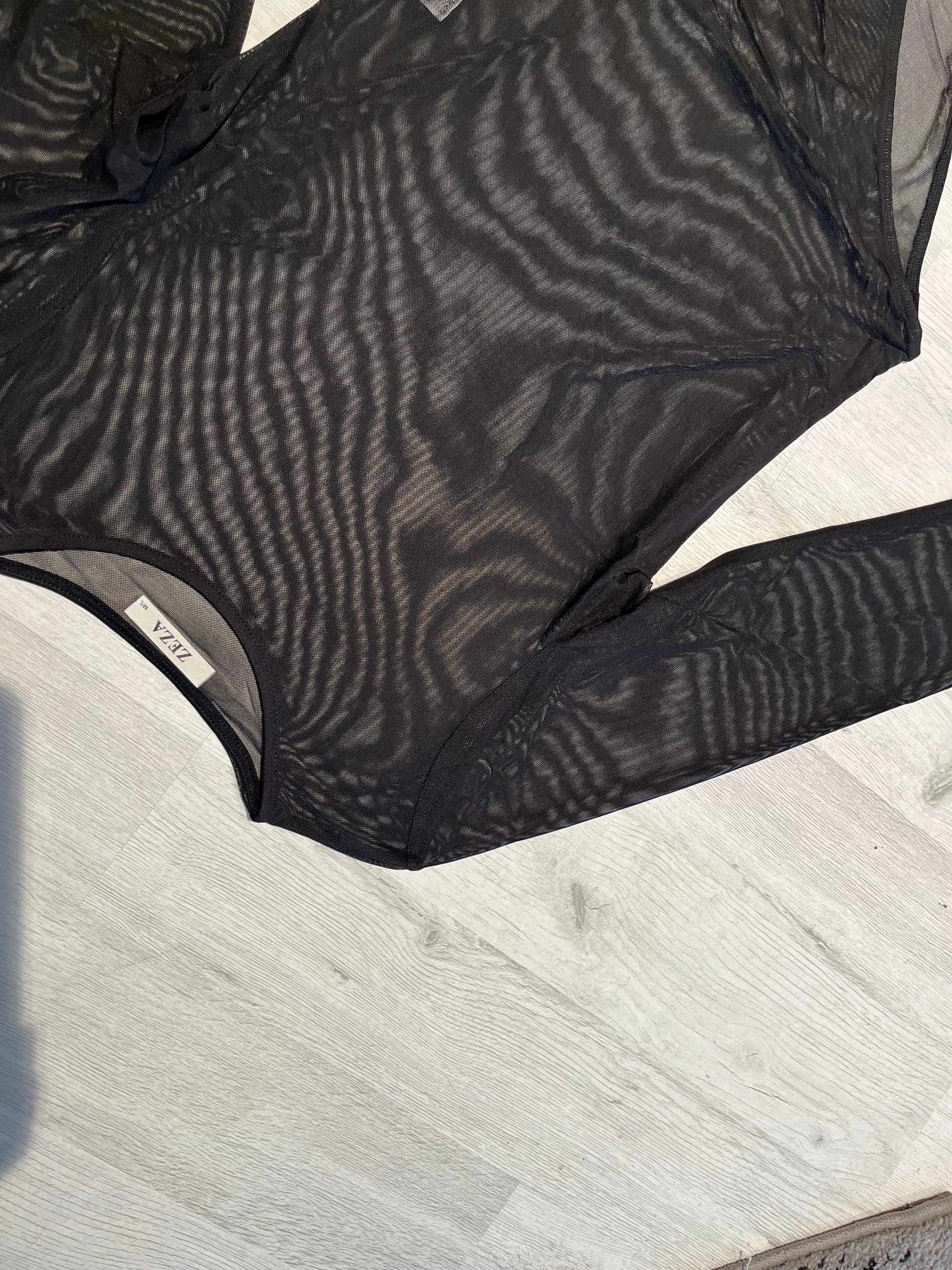 Body in Tulle Trasparente Nero – Sexy Eleganza con Maniche Lunghe