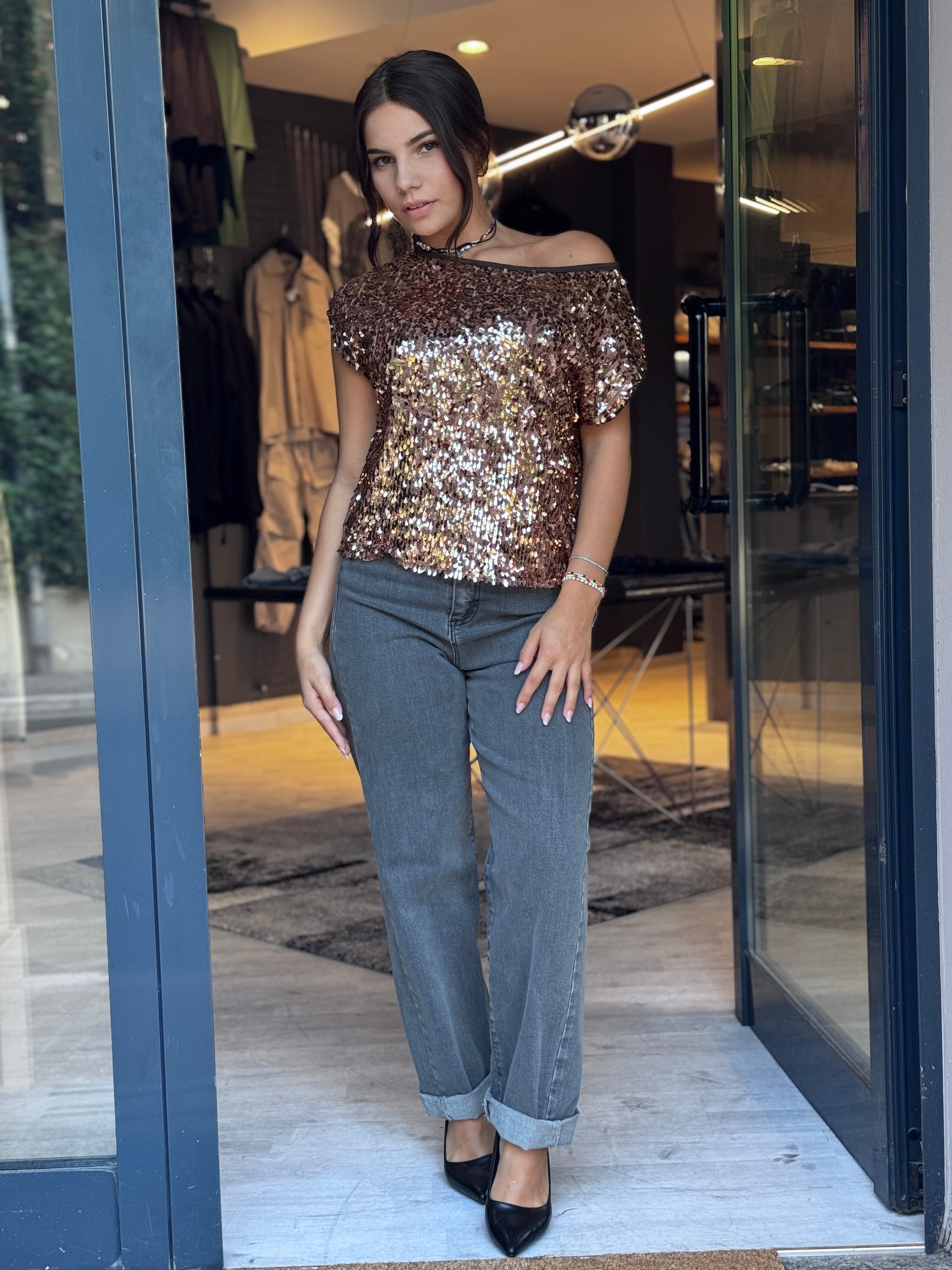 Maglietta Paillettes Donna – Argento & Bronzo