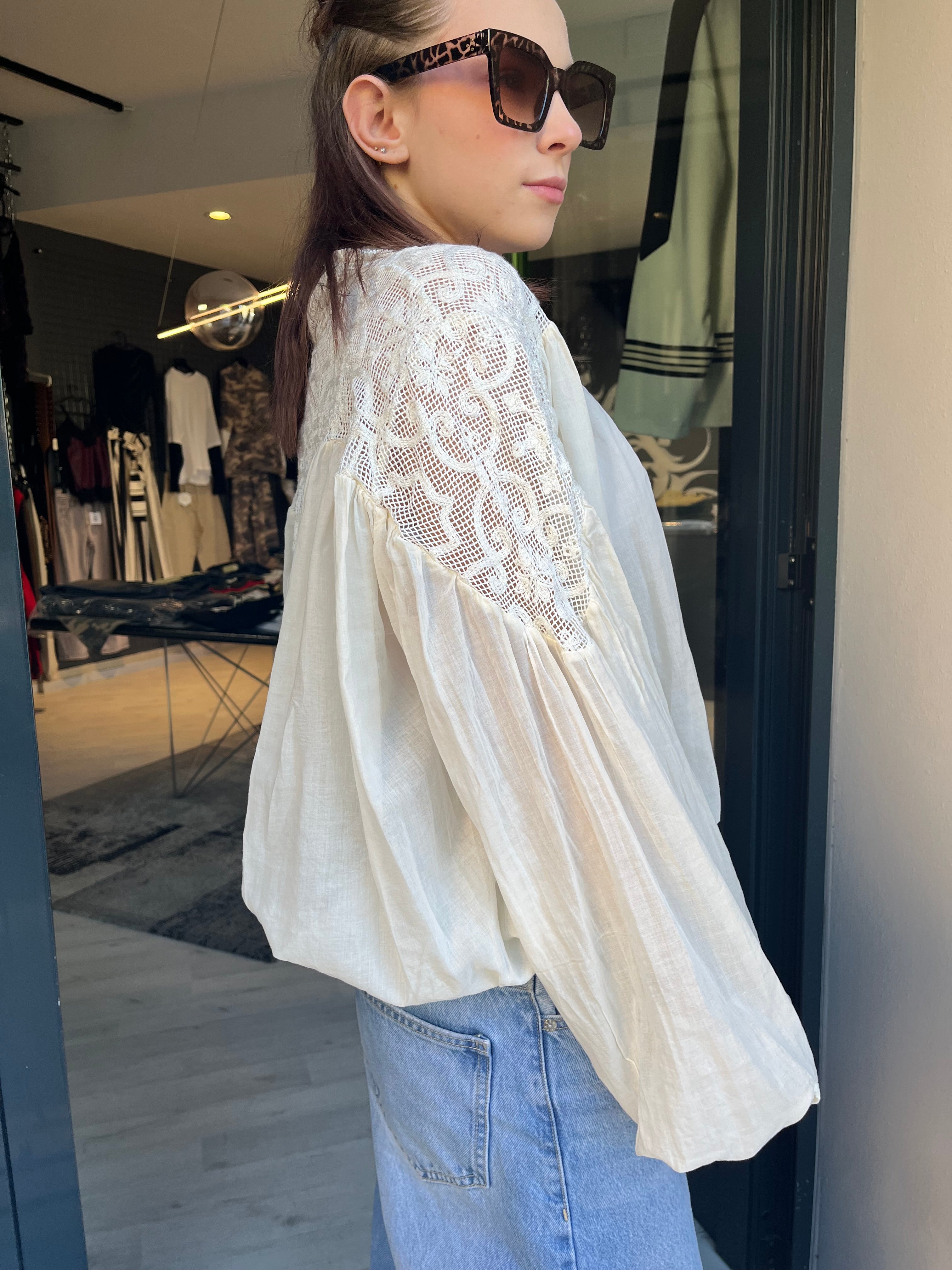 Blusa Rosa Cipria con macrame – Volume Morbido Donna