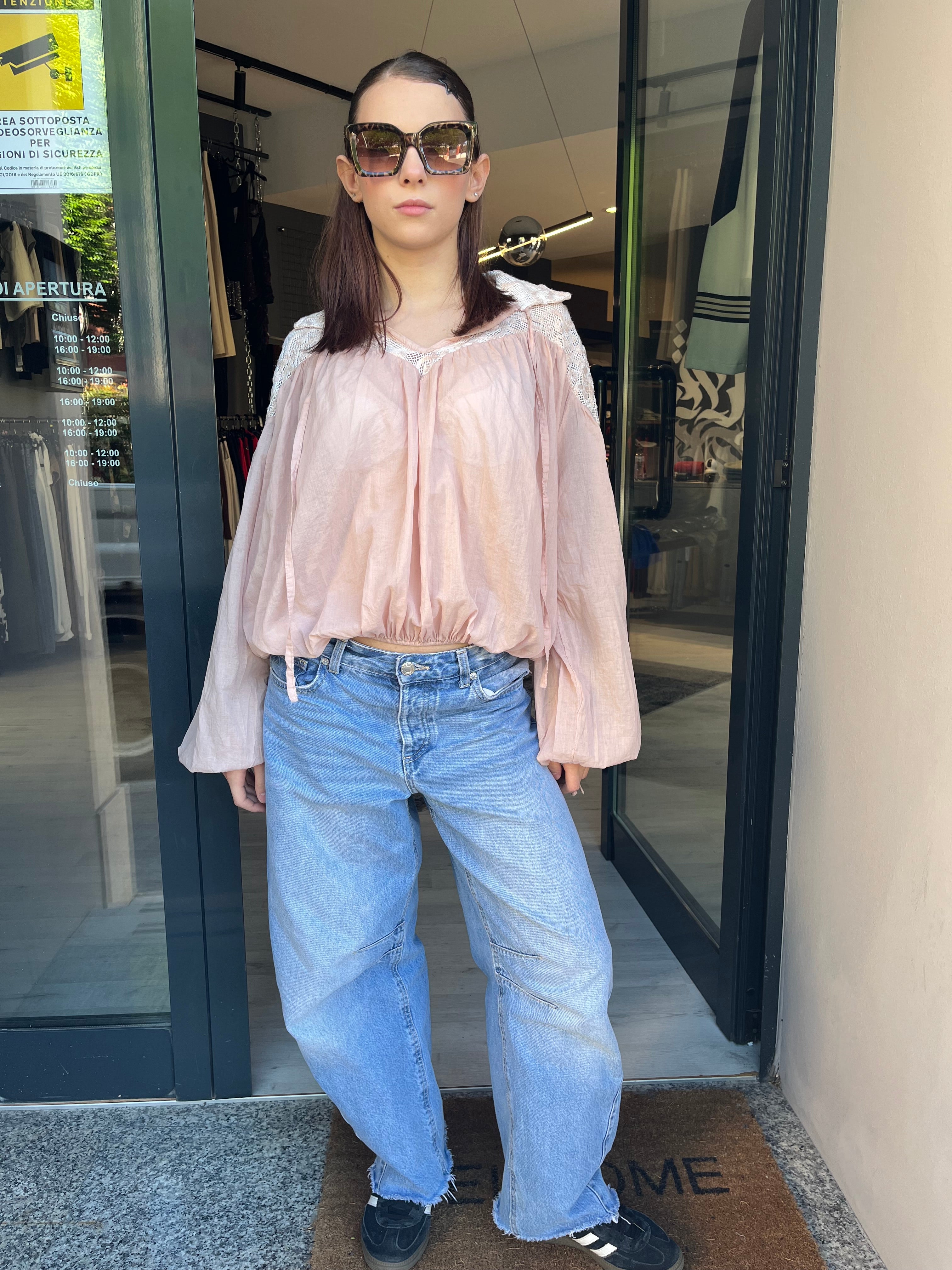 Blusa Rosa Cipria con macrame – Volume Morbido Donna