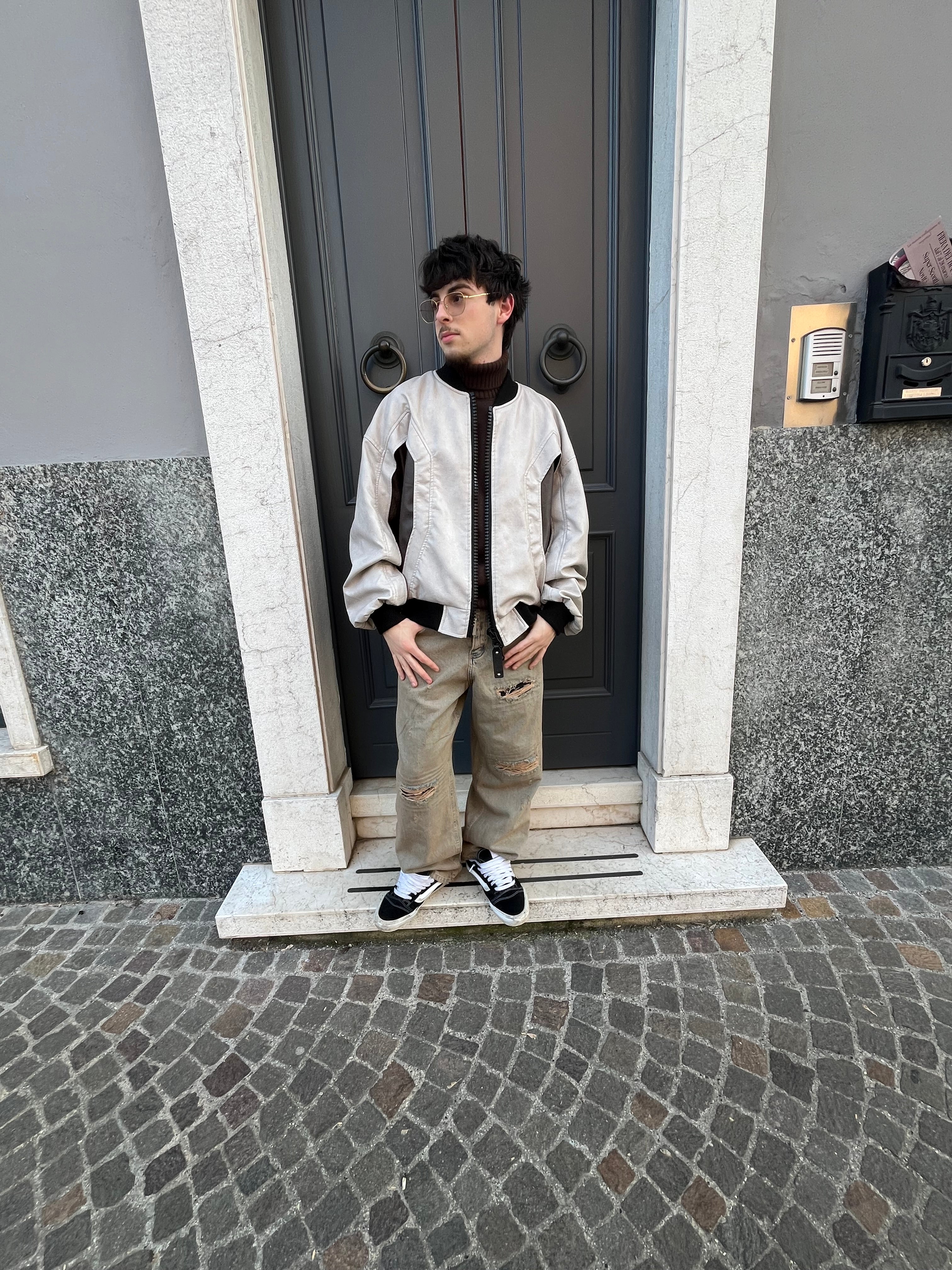 Bomber Uomo Beige e Marrone Oversize – Giacca Streetwear Minimal