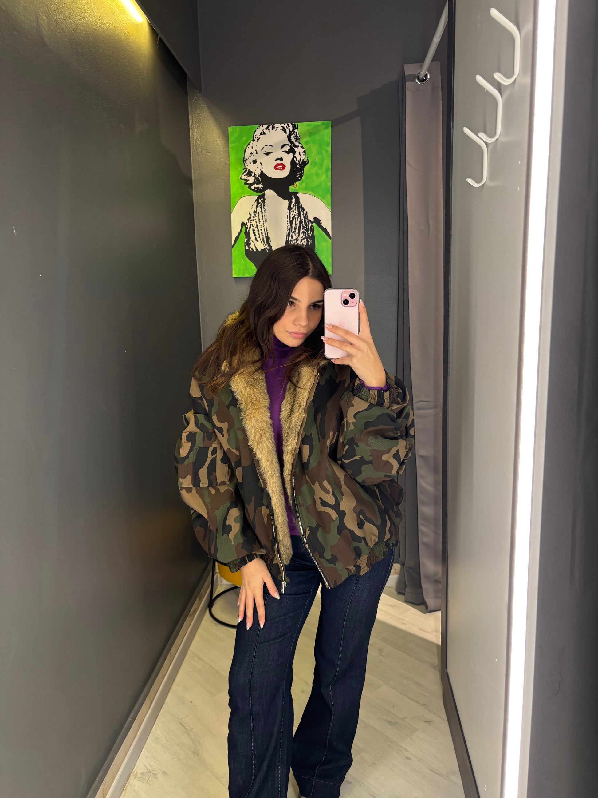 Giacca Camo Oversize con Pelliccia – Lumina Fashion