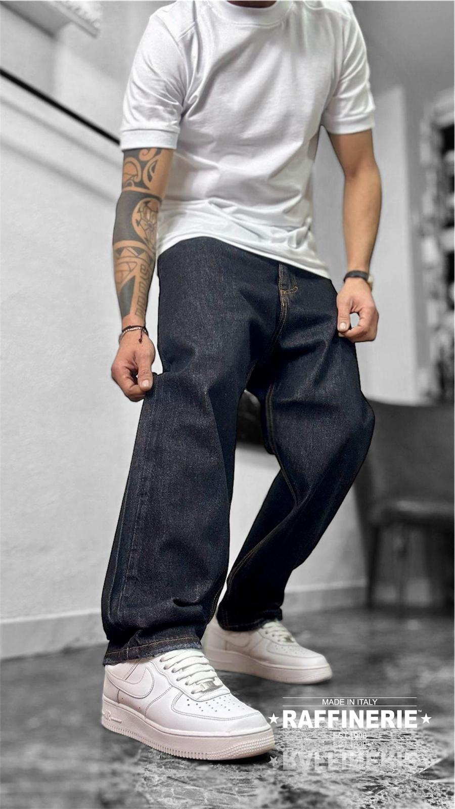 Jeans Wide Leg Uomo-Denim Premium