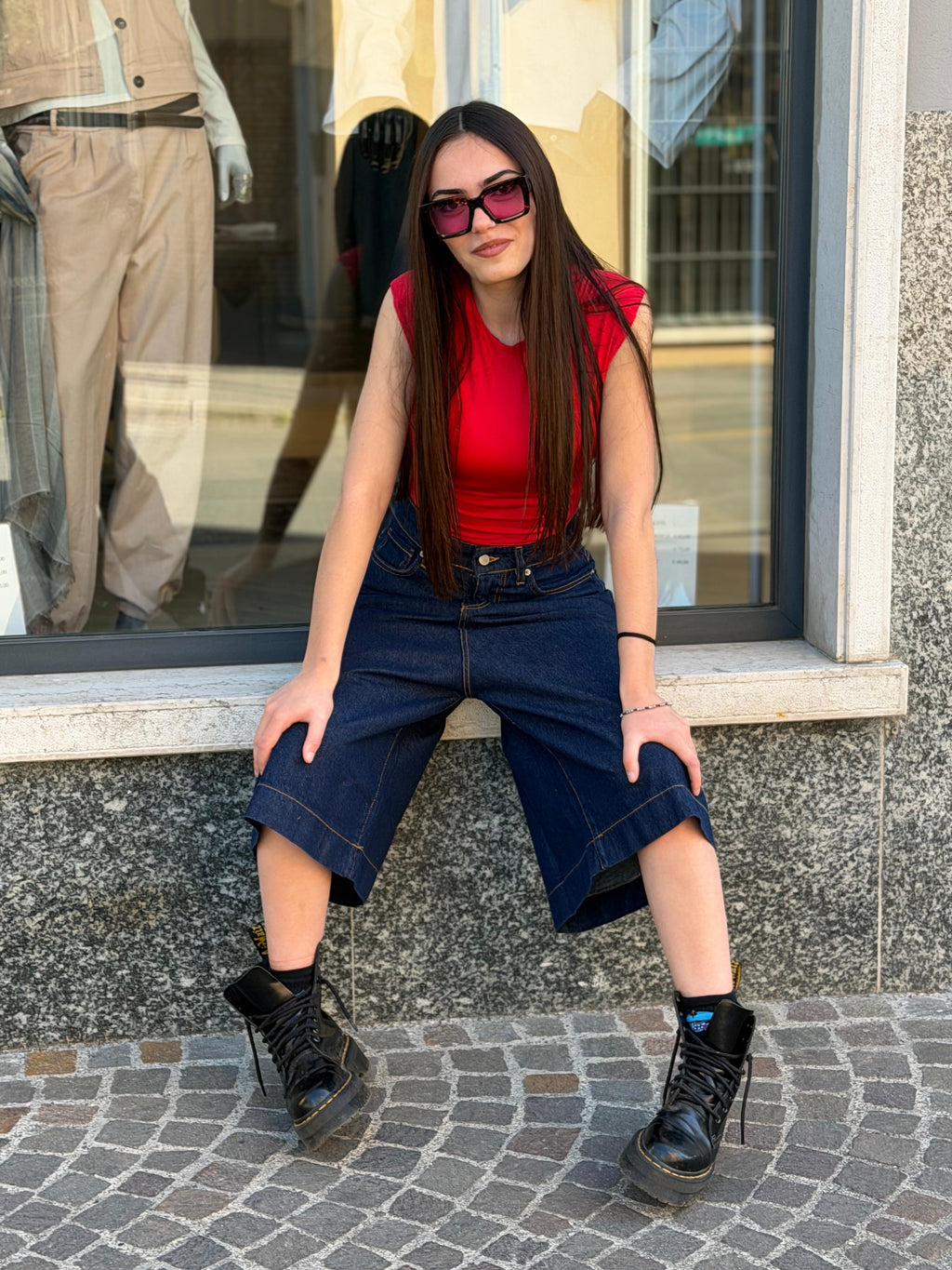 Pantalone Denim Wide Fit Cropped