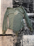 Body Verde Militare in Tulle con Maniche a Palloncino – Eleganza e Stile