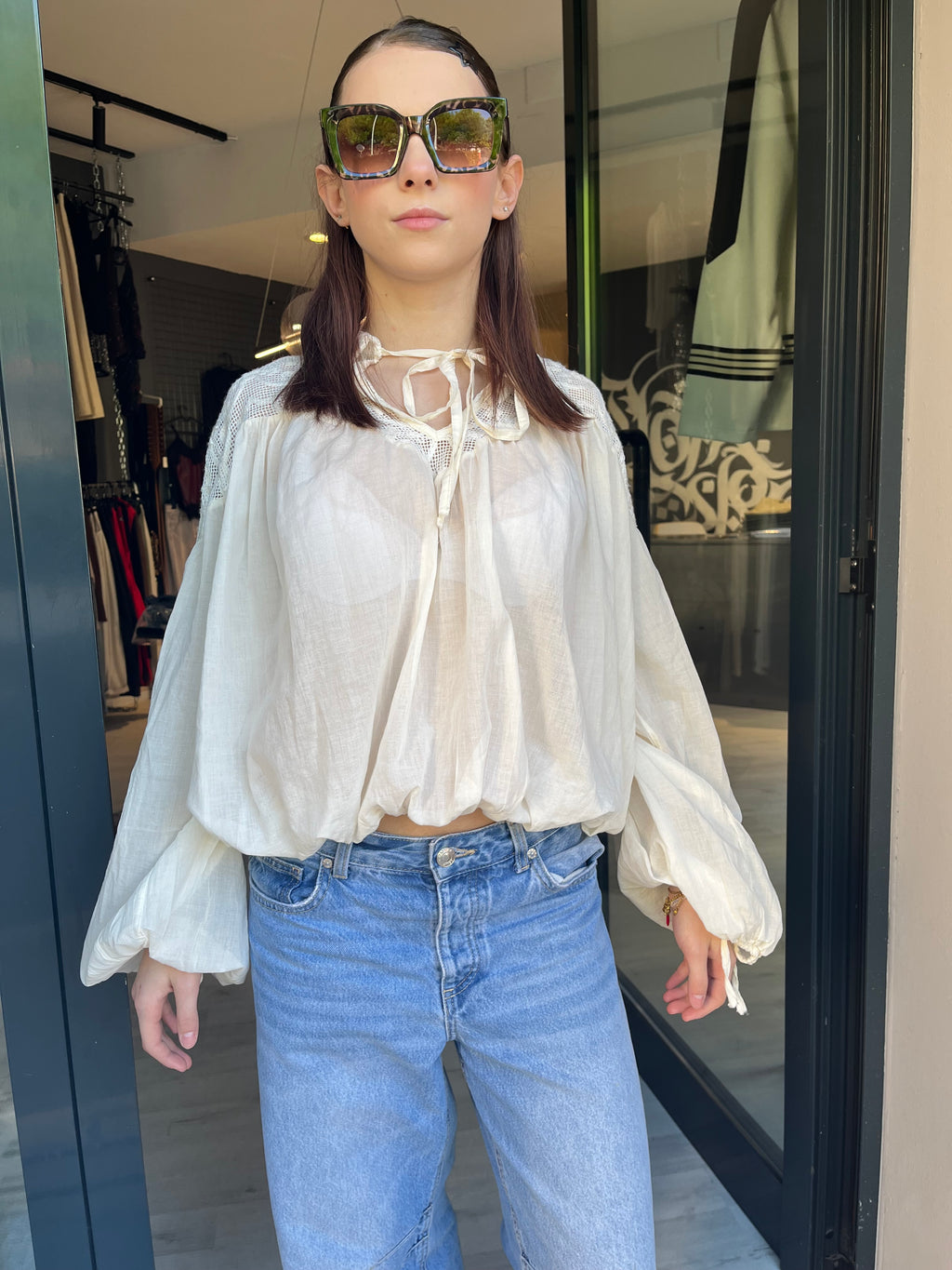 Blusa Rosa Cipria con macrame – Volume Morbido Donna