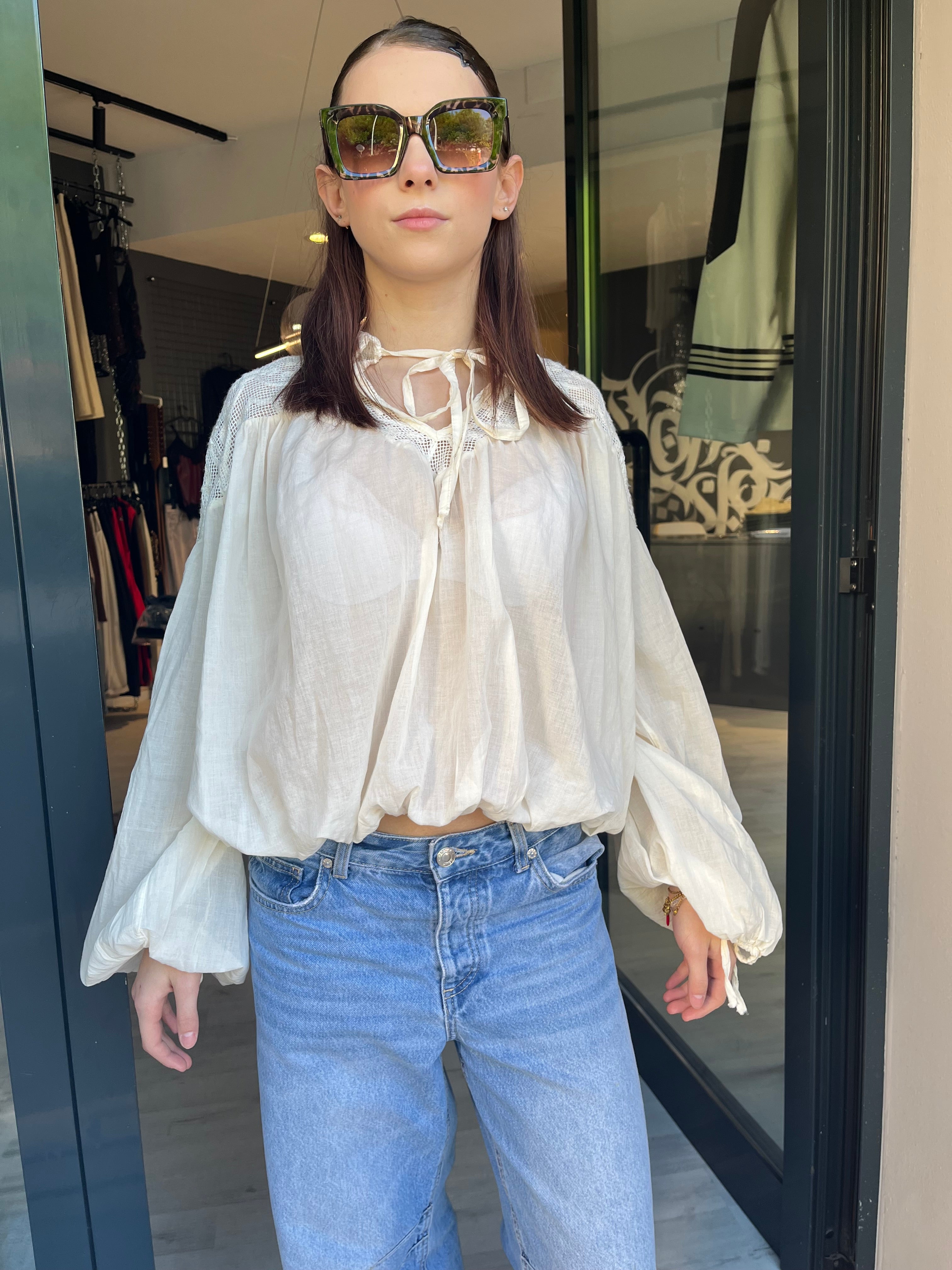 Blusa Rosa Cipria con macrame – Volume Morbido Donna