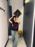 Top in Ecopelle Bordeaux con Pizzo Nero – Red Passion Edition