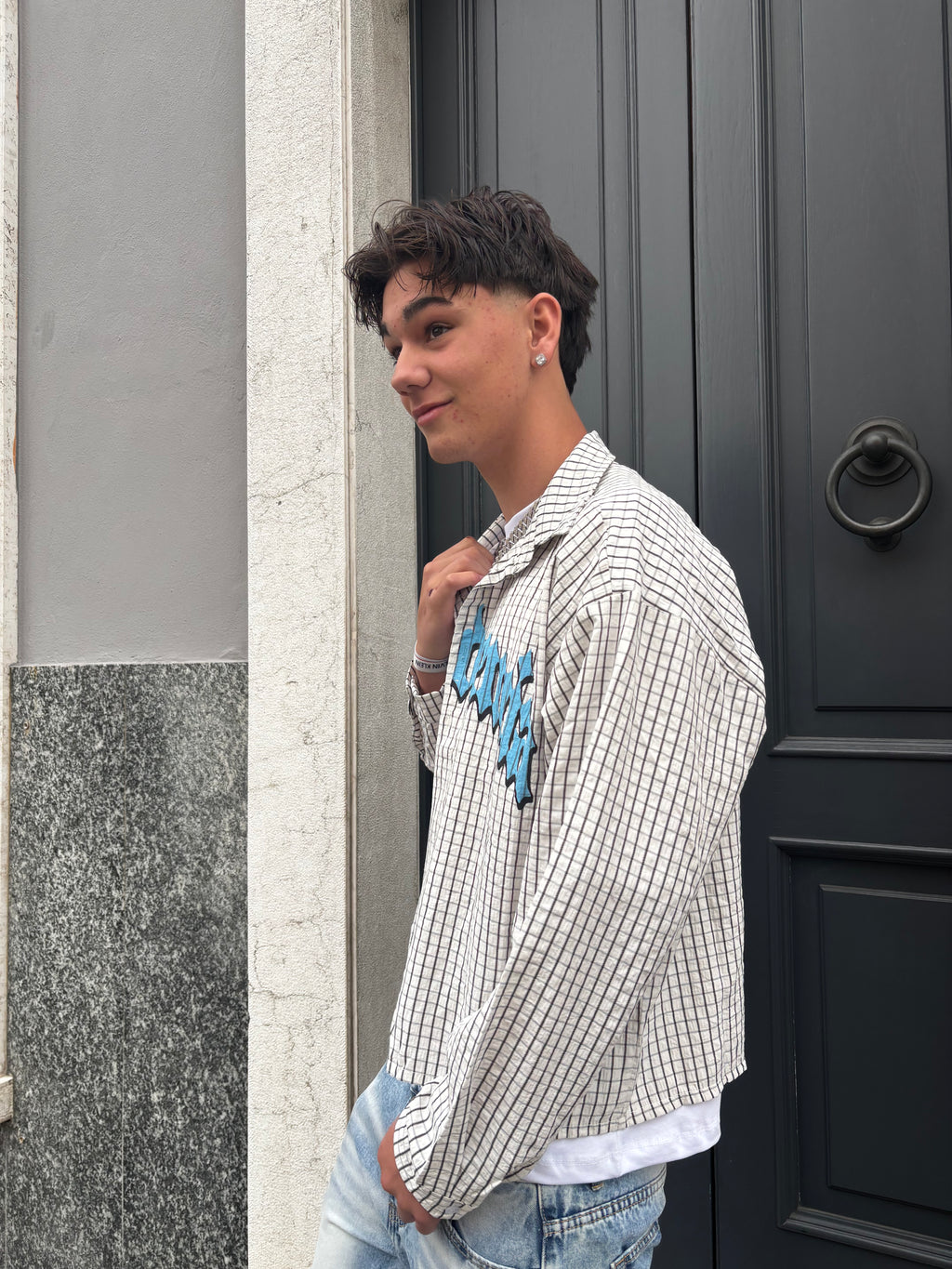 Camicia Street Check Oversize – Dettaglio Urban Azzurro