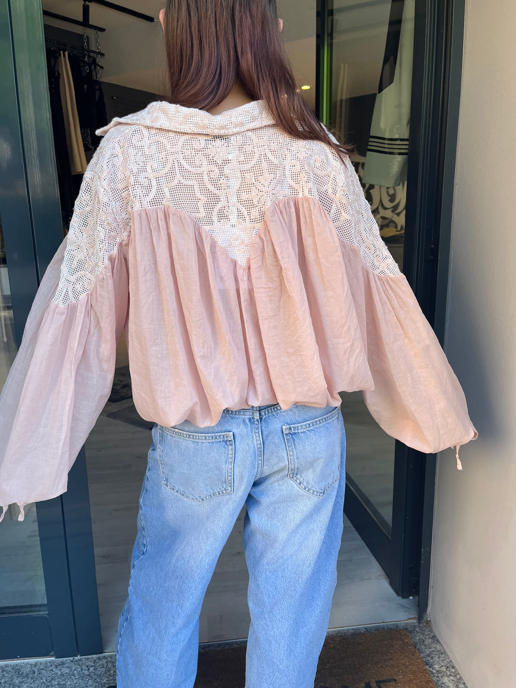 Blusa Rosa Cipria con macrame – Volume Morbido Donna