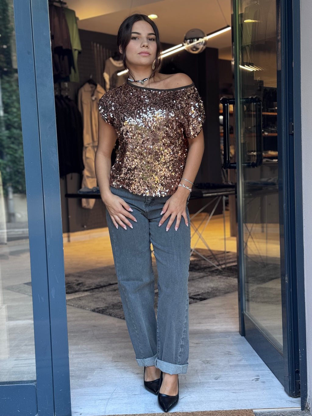 Maglietta Paillettes Donna – Argento & Bronzo