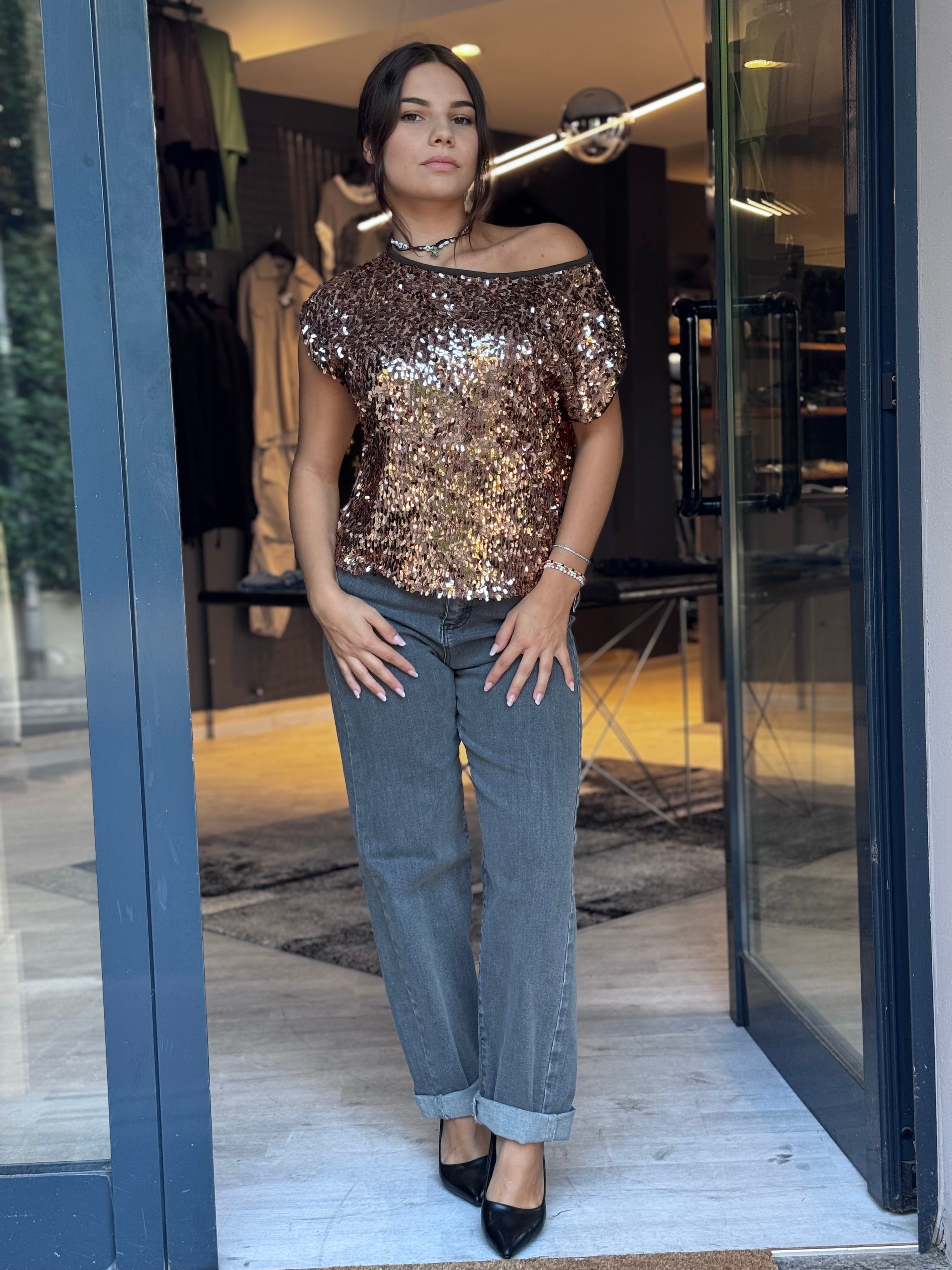 Maglietta Paillettes Donna – Argento & Bronzo