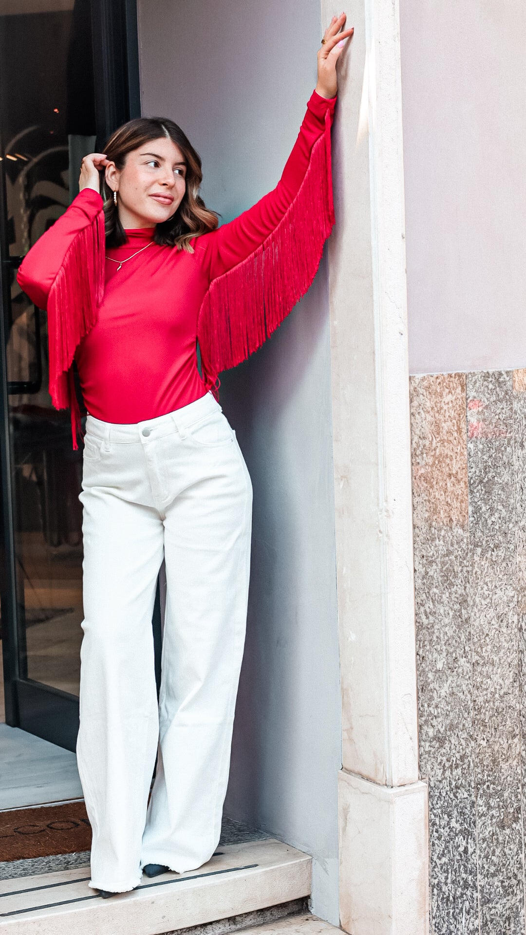 Jeans Palazzo Bianco a Vita Alta – Gamba Larga