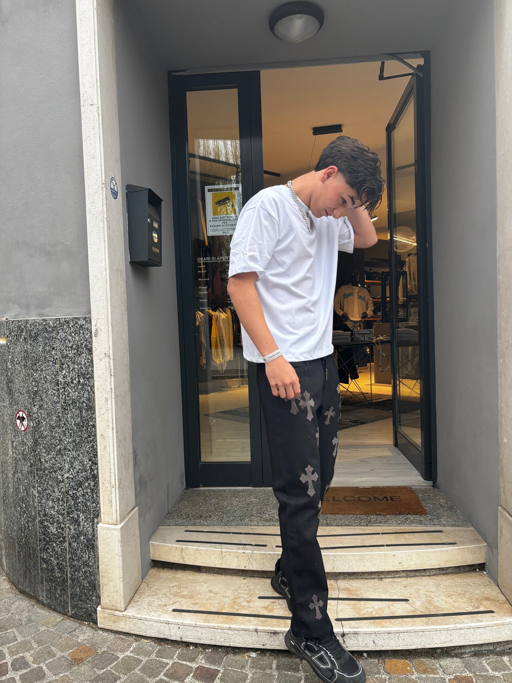Jeans Neri Uomo con Croci Strass-Cianotic Made in Italy