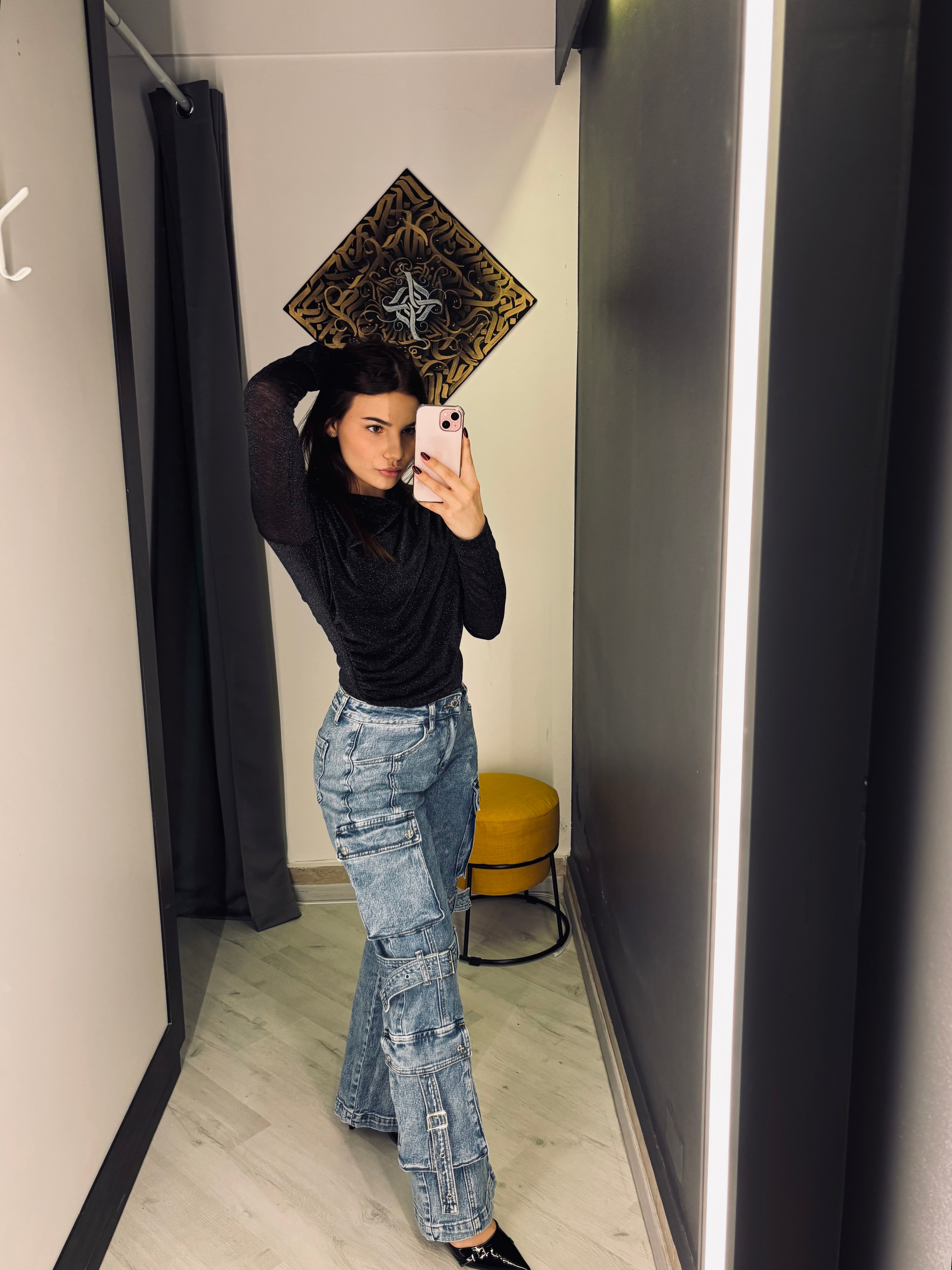 Cargo Jeans Wide Leg Multitasche – Denim Lavaggio Vintage