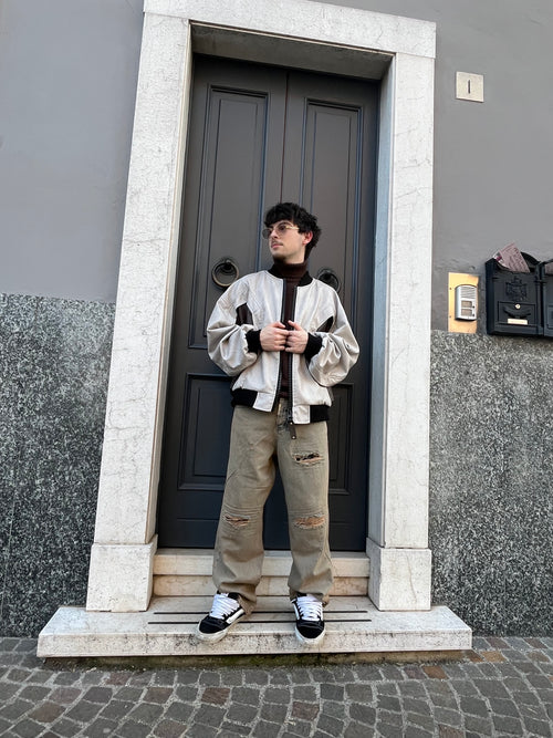 Bomber Uomo Beige e Marrone Oversize – Giacca Streetwear Minimal