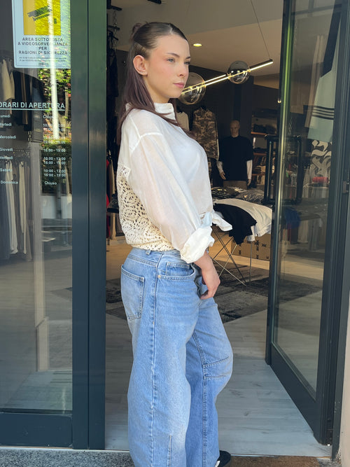 Camicia Bianca con Inserto in macrame – Eleganza Leggera Donna
