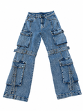 Cargo Jeans Wide Leg Multitasche – Denim Lavaggio Vintage