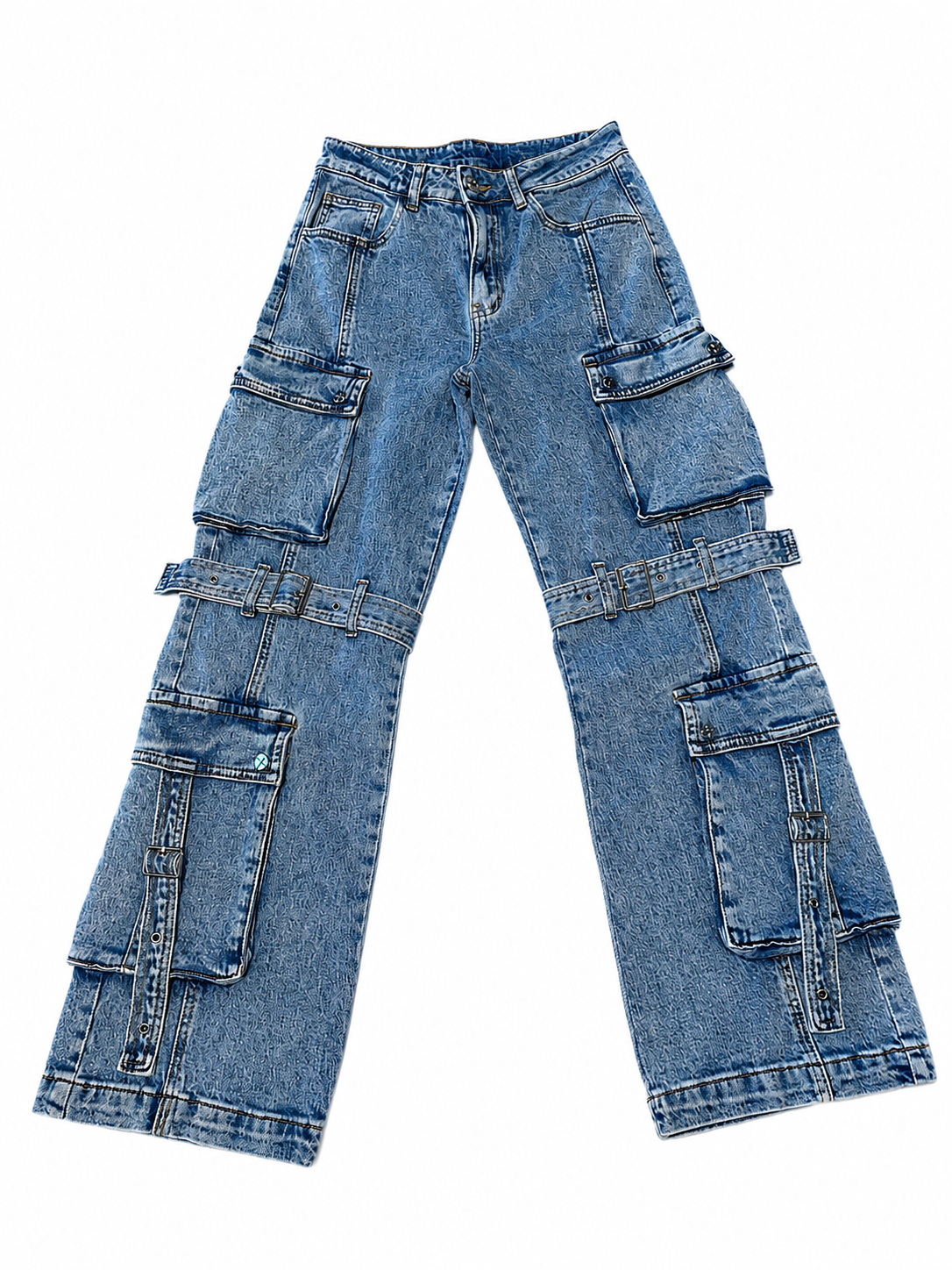 Cargo Jeans Wide Leg Multitasche – Denim Lavaggio Vintage